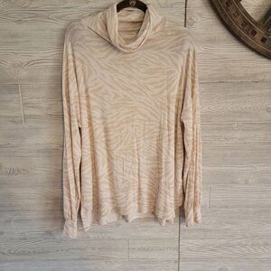 Anthropologie Zebra Print Turtle Neck Sweater Women's SZ XL